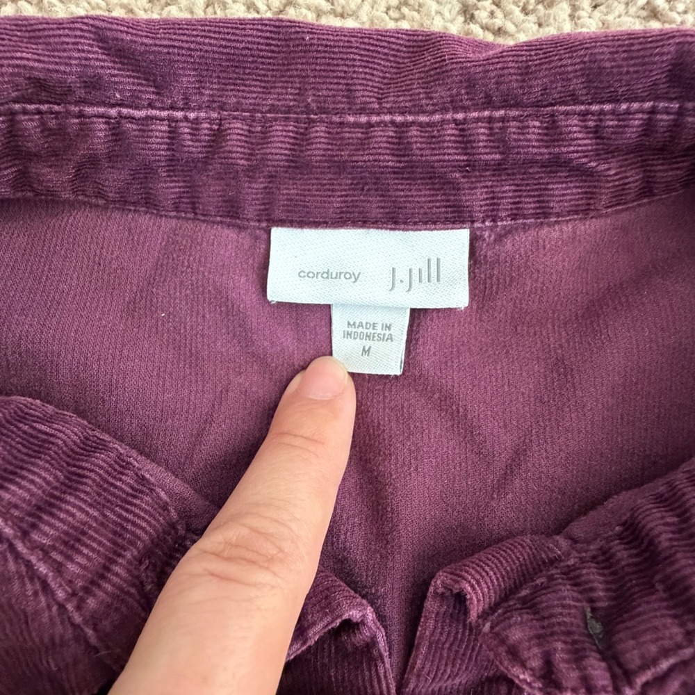 J. Jill Womens Corduroy Button Down Shirt Plum Purple‎ Cotton Tunic Top Medium - Picture 2 of 7